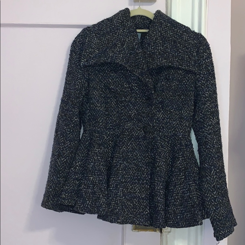 Free Peopoe navy tweed peplum jacket
